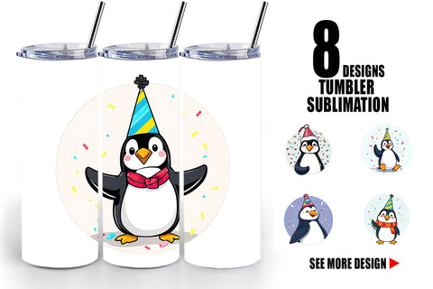 Tumbler Penguin with a Party Hat Sublimation artnoy 