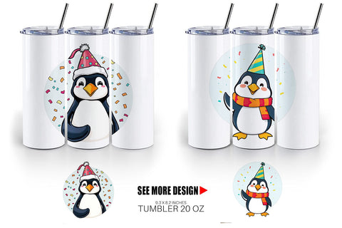 Tumbler Penguin with a Party Hat Sublimation artnoy 