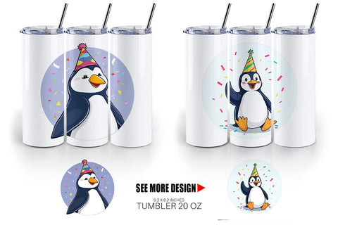 Tumbler Penguin with a Party Hat Sublimation artnoy 