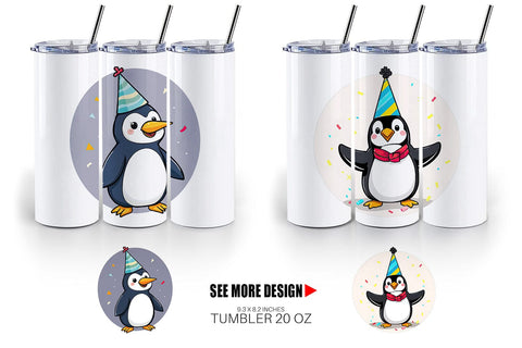 Tumbler Penguin with a Party Hat Sublimation artnoy 