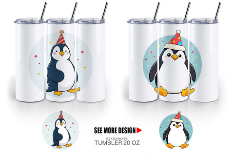 Tumbler Penguin with a Party Hat Sublimation artnoy 