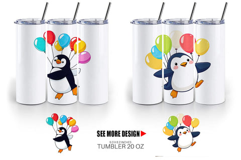 Tumbler Penguin with Balloons Sublimation artnoy 