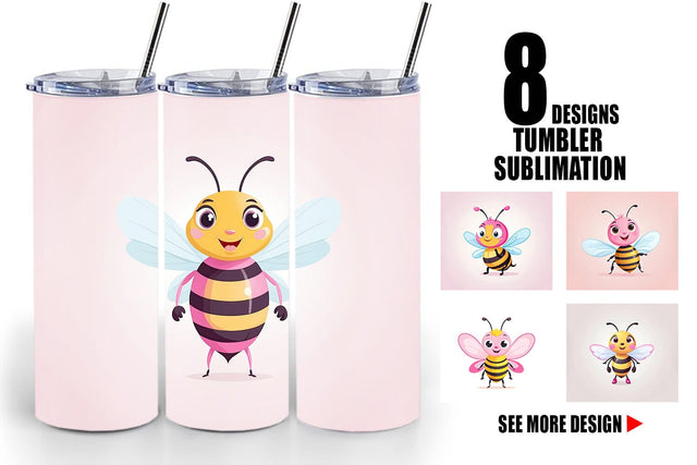 Tumbler Pink Bee Valentine Sublimation artnoy 