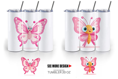Tumbler Pink Butterfly Valentine Sublimation artnoy 