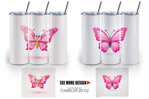 Tumbler Pink Butterfly Valentine Sublimation artnoy 