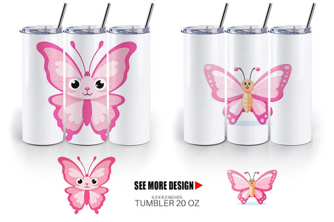 Tumbler Pink Butterfly Valentine Sublimation artnoy 