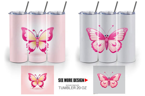 Tumbler Pink Butterfly Valentine Sublimation artnoy 