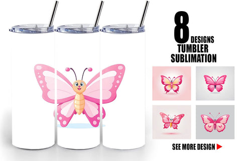 Tumbler Pink Butterfly Valentine Sublimation artnoy 