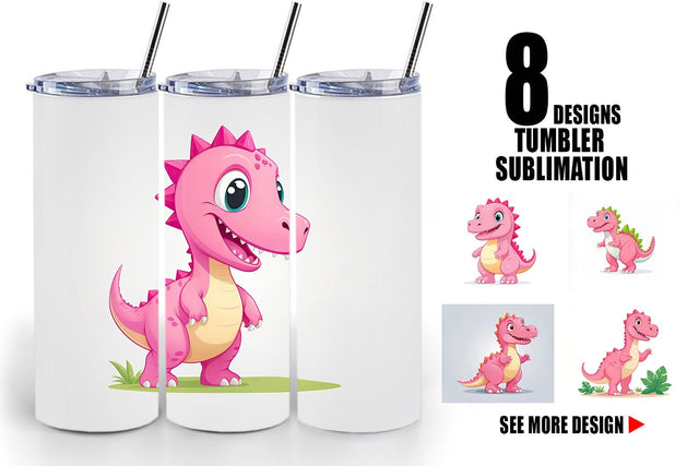 Tumbler Pink Dinosaur Valentine Sublimation artnoy 