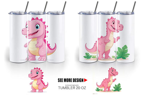Tumbler Pink Dinosaur Valentine Sublimation artnoy 