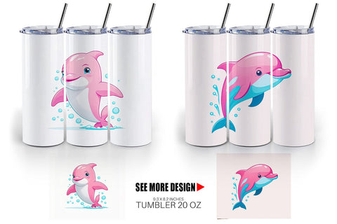 Tumbler Pink Dolphin Valentine Sublimation artnoy 