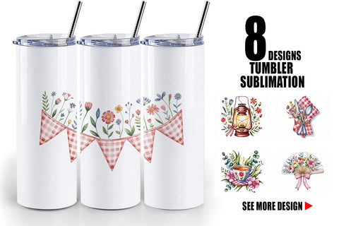 Tumbler Pink Gingham Summer Sublimation artnoy 
