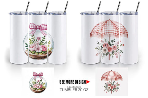 Tumbler Pink Gingham Summer Sublimation artnoy 