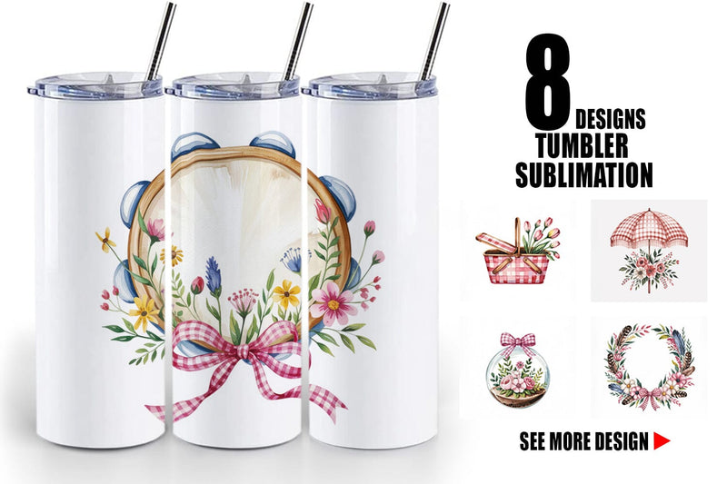 Tumbler Pink Gingham Summer Sublimation artnoy 