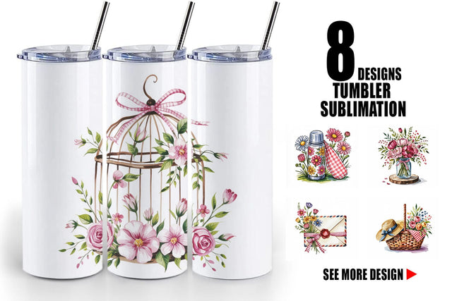 Tumbler Pink Gingham Summer Sublimation artnoy 