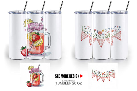 Tumbler Pink Gingham Summer Sublimation artnoy 