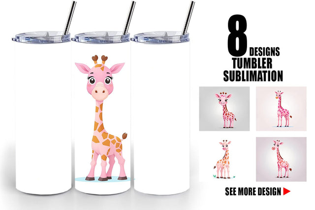 Tumbler Pink Giraffe Valentine Sublimation artnoy 