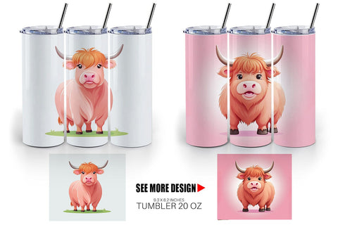 Tumbler Pink Highland Cow Valentine Sublimation artnoy 