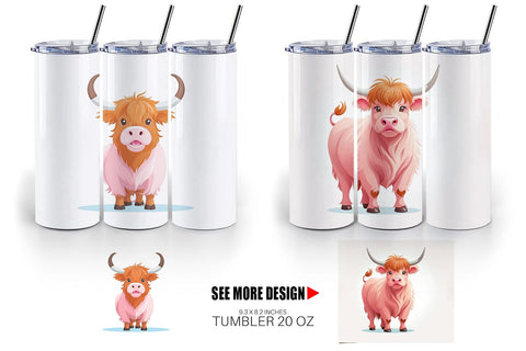 Tumbler Pink Highland Cow Valentine Sublimation artnoy 