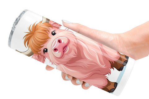 Tumbler Pink Highland Cow Valentine Sublimation artnoy 