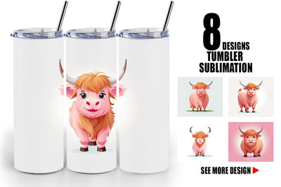 Tumbler Pink Highland Cow Valentine Sublimation artnoy 