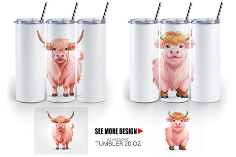 Tumbler Pink Highland Cow Valentine Sublimation artnoy 