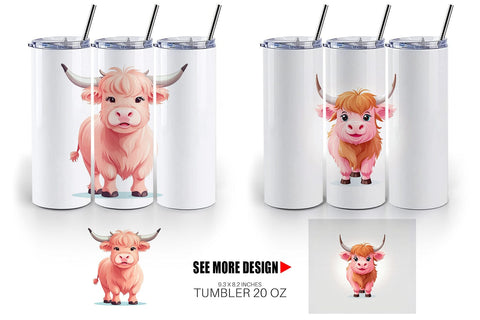 Tumbler Pink Highland Cow Valentine Sublimation artnoy 