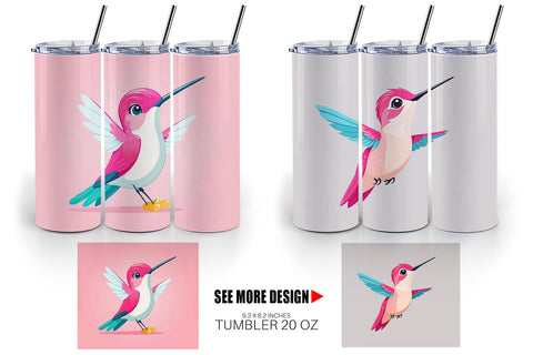 Tumbler Pink Hummingbird Valentine Sublimation artnoy 