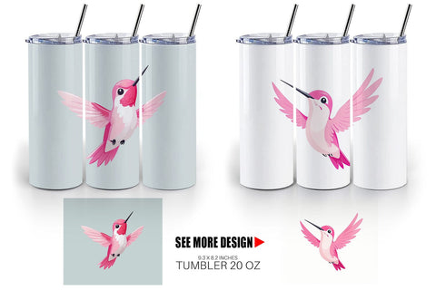 Tumbler Pink Hummingbird Valentine Sublimation artnoy 