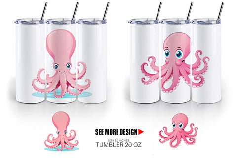 Tumbler Pink Octopus Valentine Sublimation artnoy 