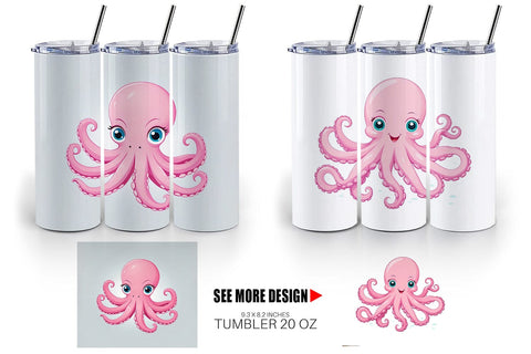 Tumbler Pink Octopus Valentine Sublimation artnoy 