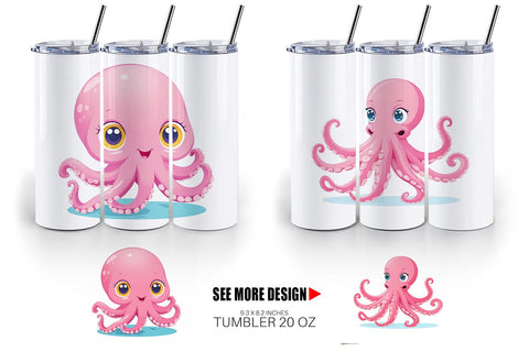 Tumbler Pink Octopus Valentine Sublimation artnoy 
