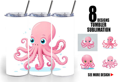 Tumbler Pink Octopus Valentine Sublimation artnoy 