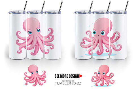 Tumbler Pink Octopus Valentine Sublimation artnoy 