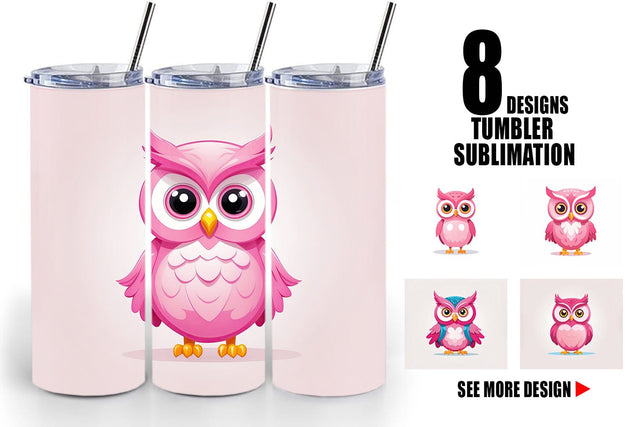 Tumbler Pink Owl Valentine Sublimation artnoy 