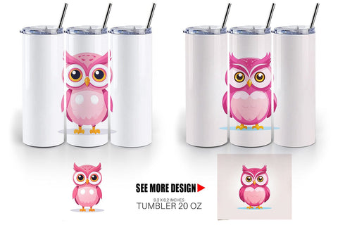 Tumbler Pink Owl Valentine Sublimation artnoy 