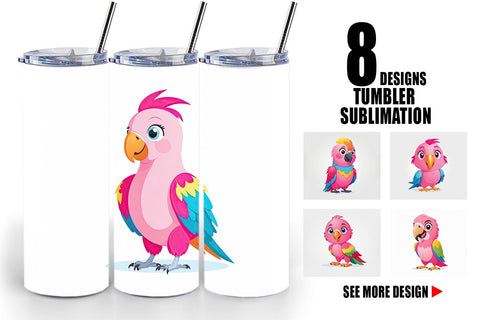 Tumbler Pink Parrot Valentine Sublimation artnoy 