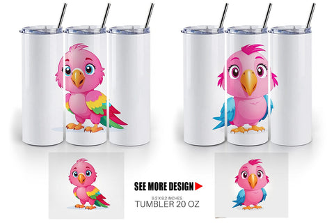 Tumbler Pink Parrot Valentine Sublimation artnoy 