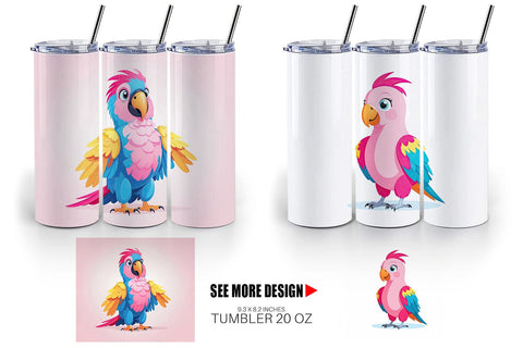 Tumbler Pink Parrot Valentine Sublimation artnoy 