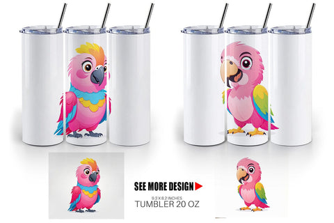 Tumbler Pink Parrot Valentine Sublimation artnoy 