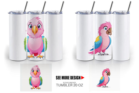 Tumbler Pink Parrot Valentine Sublimation artnoy 