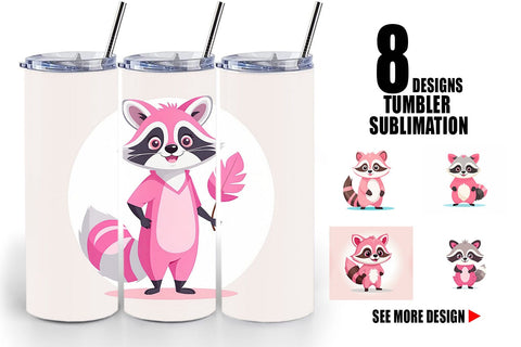 Tumbler Pink Raccoon Valentine Sublimation artnoy 