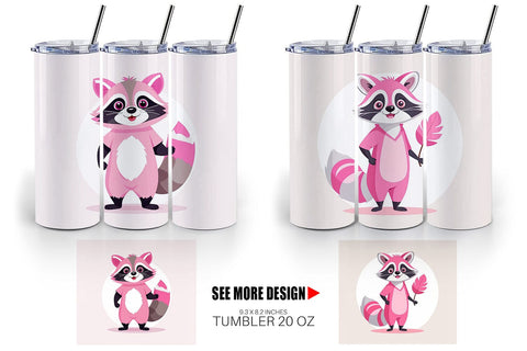 Tumbler Pink Raccoon Valentine Sublimation artnoy 