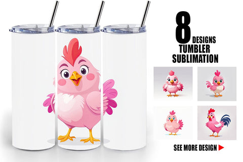 Tumbler Pink Rooster Valentine Sublimation artnoy 