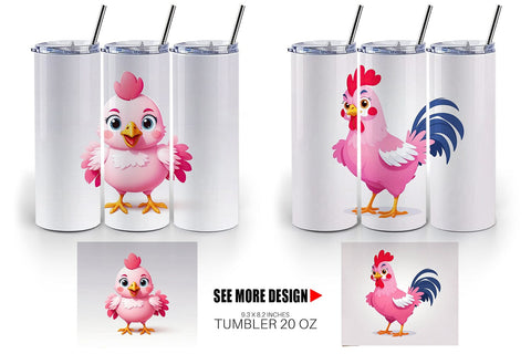 Tumbler Pink Rooster Valentine Sublimation artnoy 