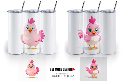 Tumbler Pink Rooster Valentine Sublimation artnoy 