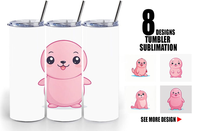 Tumbler Pink Seal Valentine Sublimation artnoy 