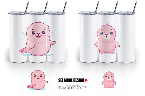 Tumbler Pink Seal Valentine Sublimation artnoy 