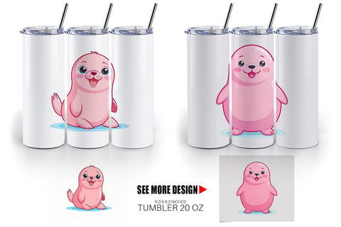 Tumbler Pink Seal Valentine Sublimation artnoy 