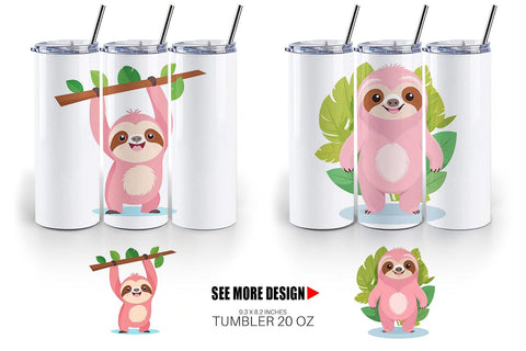 Tumbler Pink Sloth Valentine Sublimation artnoy 